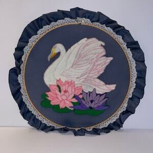 Embroidery hoop art "Swan with flowers" Housewarming gift. Home Decor